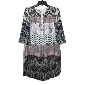 FIG AND FLOWER Hi-Lo Floral Fauna Tunic/Dress Boho Romantic Flowy Semi-Sheer MED